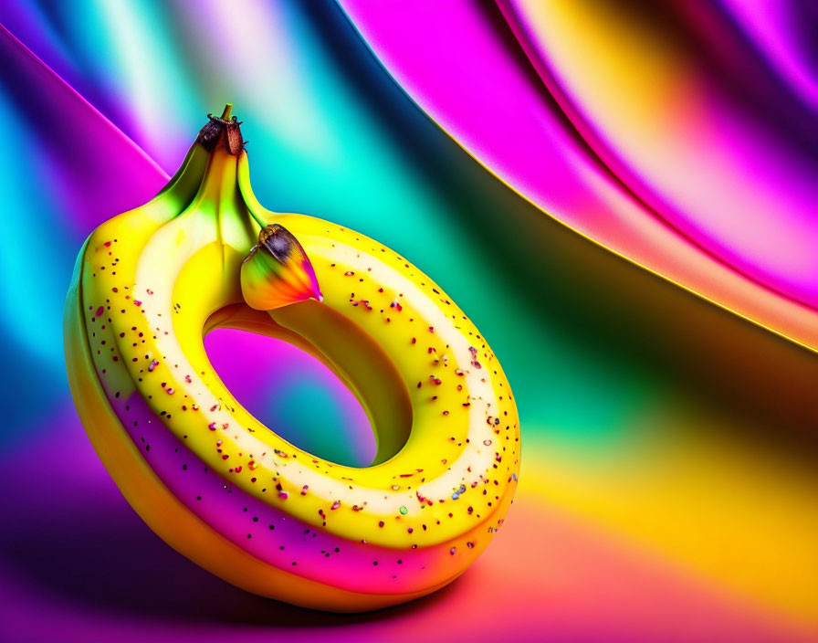 Digitally manipulated banana loop on colorful background