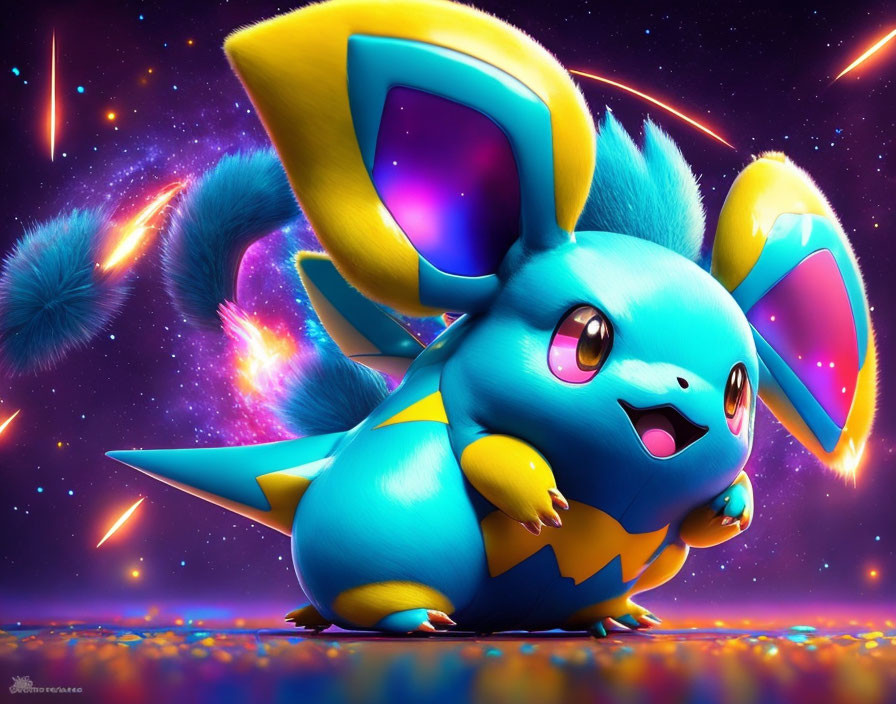 Colorful Vaporeon Pokémon Artwork in Blue and Yellow