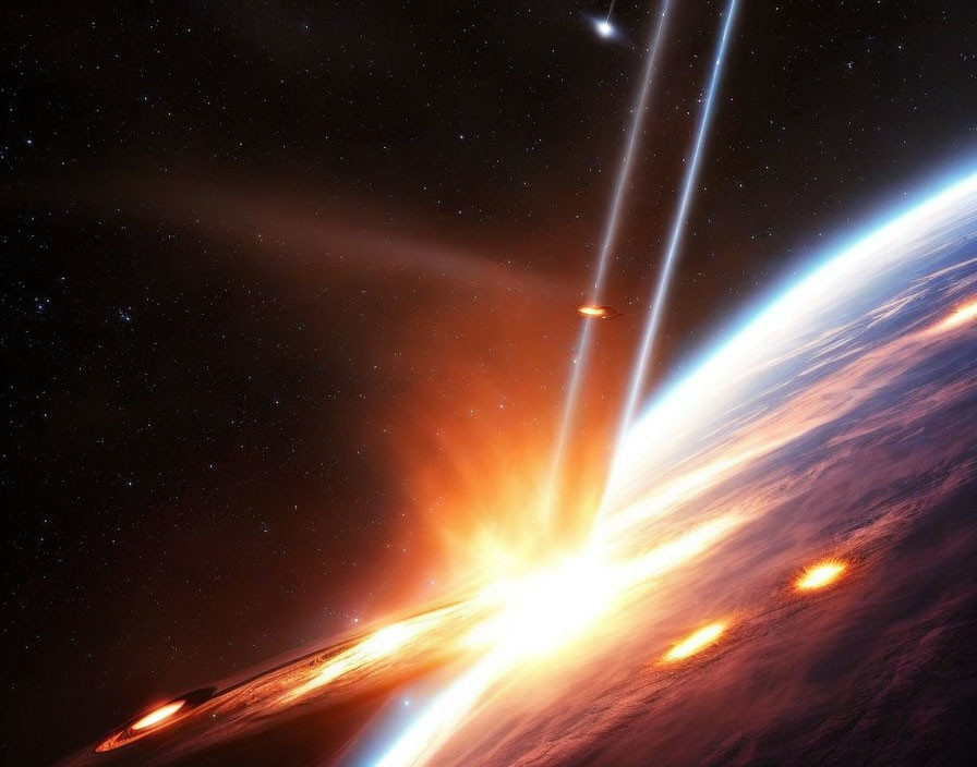 Meteorites Enter Earth's Atmosphere in Fiery Space Scene