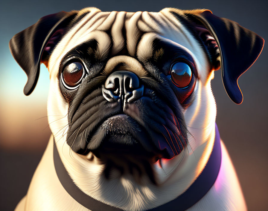 Detailed Digital Portrait of Pug with Expressive Eyes and Wrinkles