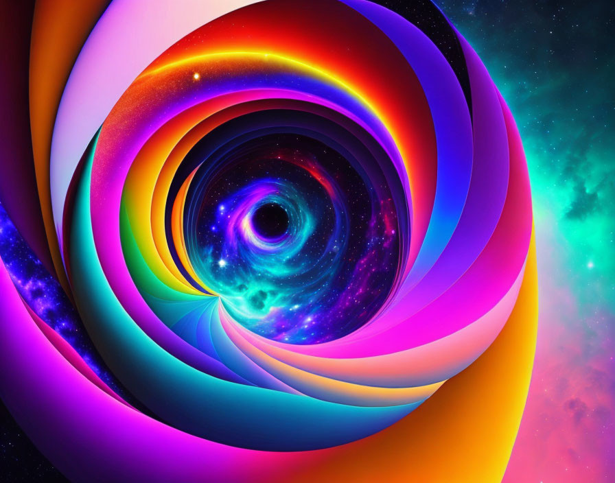 Colorful Digital Art: Swirling Vortex in Neon Hues