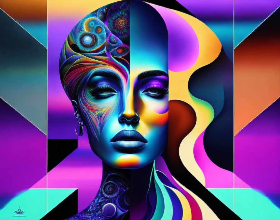 Colorful Abstract Digital Art Portrait of Woman