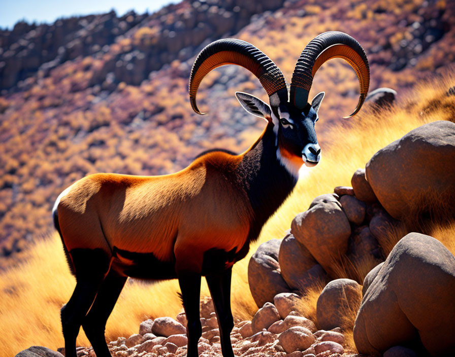 Sable Antelope with Majestic Horns in Rocky Terrain