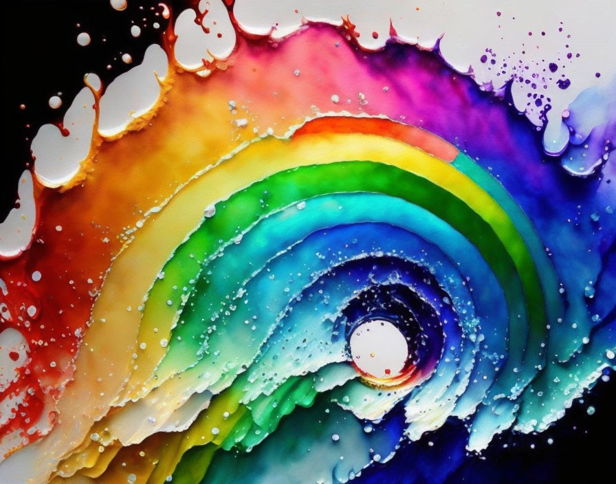 Colorful Abstract Painting with Swirling Rainbow Hues