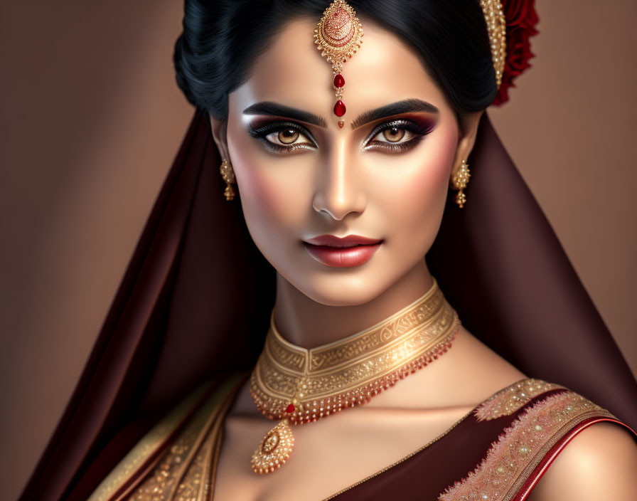 Traditional Indian Attire Woman Digital Artwork