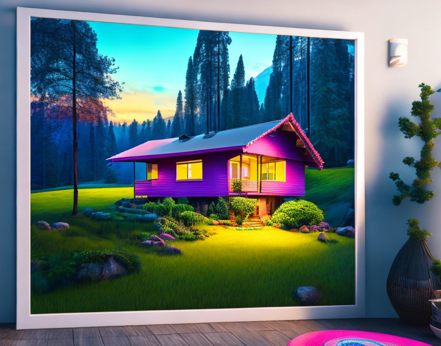 Colorful Purple House Wall Art in Modern Room