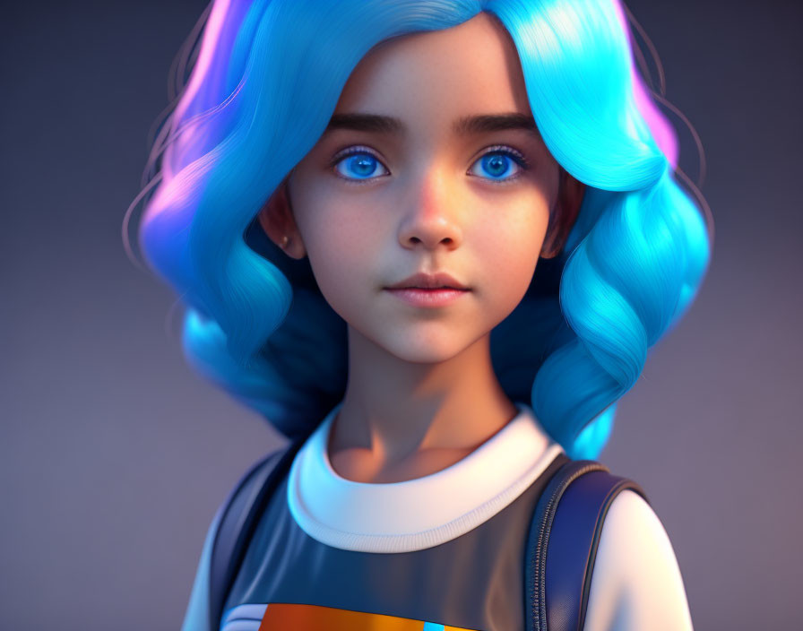 Vibrant blue-haired girl 3D digital illustration