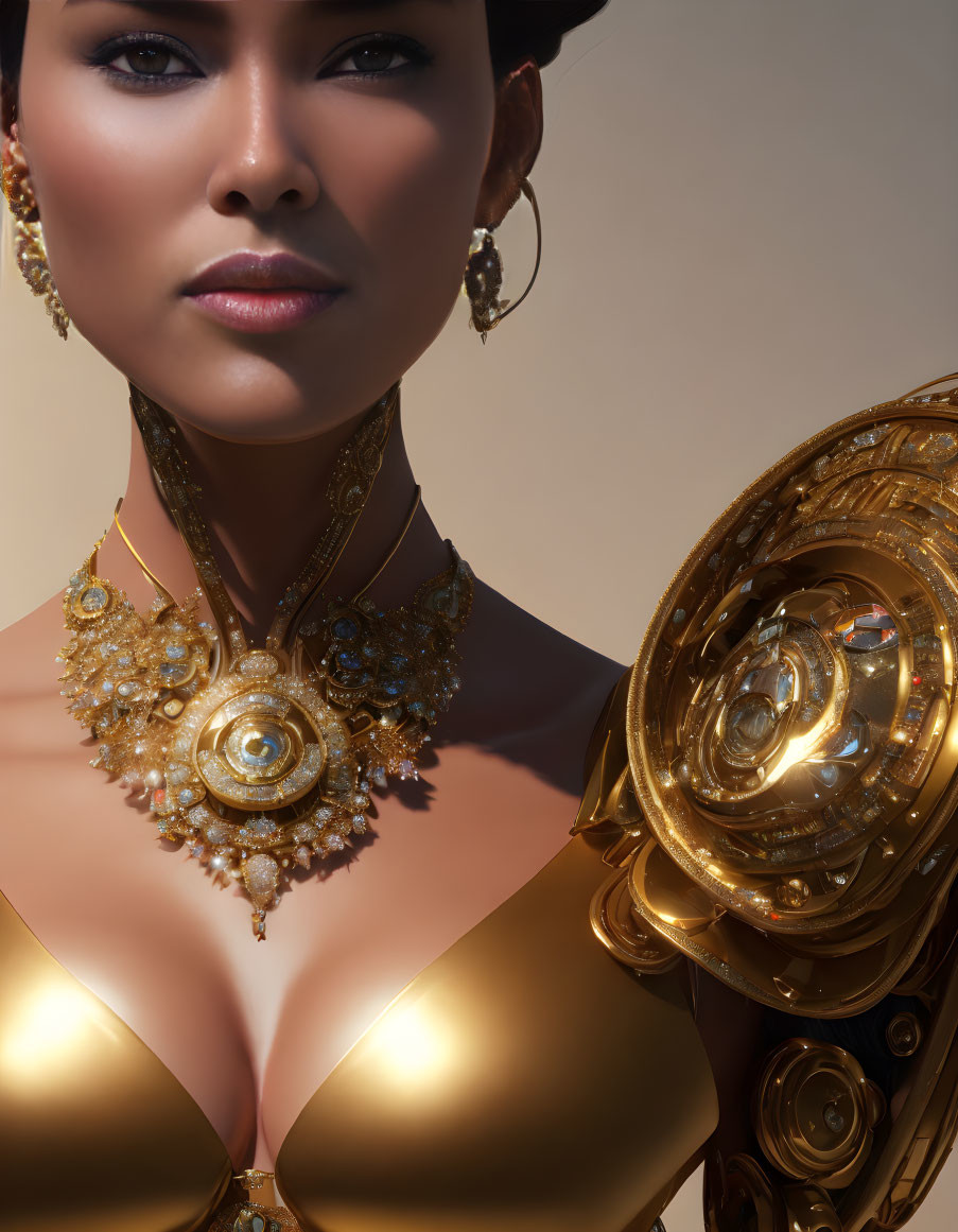 Golden complexion woman adorned with intricate gold jewelry