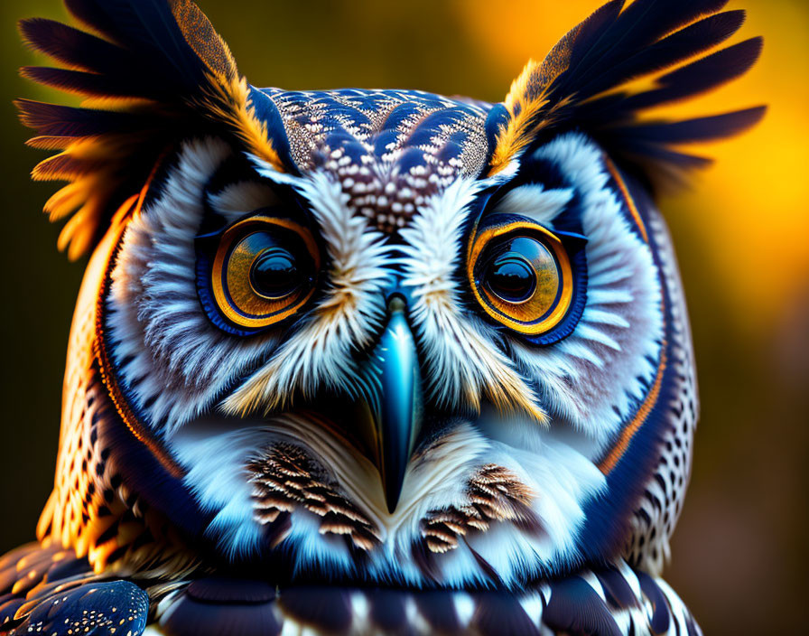 Striking orange-eyed owl with intricate feather patterns