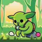 Colorful Stylized Art: Creature with Large Ears in Forest Setting