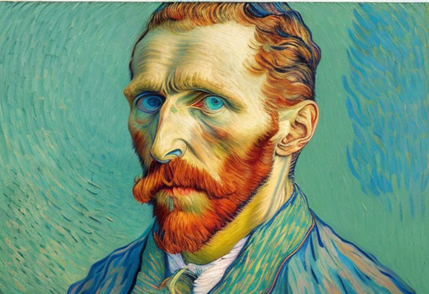 Red-bearded man portrait in Post-Impressionist style with blue and yellow hues