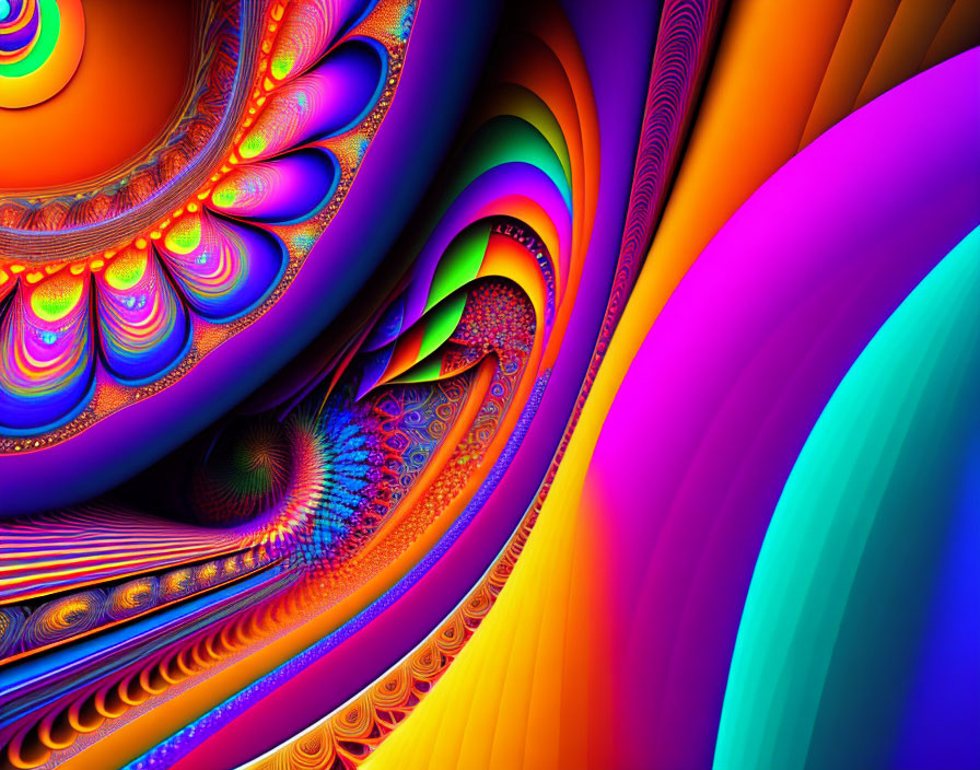 Colorful Fractal Image with Swirling Rainbow Patterns