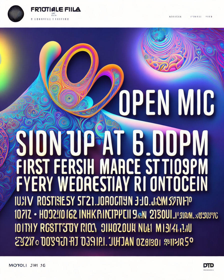 Colorful Psychedelic Patterns Open Mic Poster with Sign-Up Details