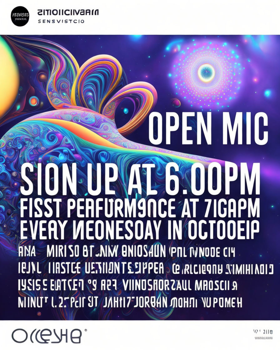 Colorful Cosmic-Themed Open Mic Event Poster with Abstract Patterns