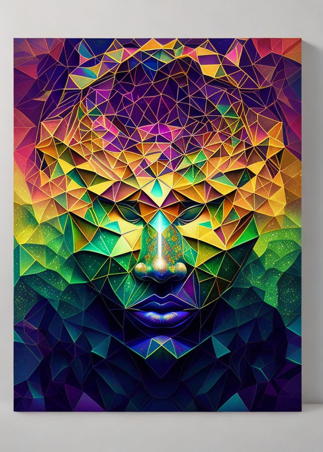 Colorful Geometric Abstract Human Face Art on Canvas