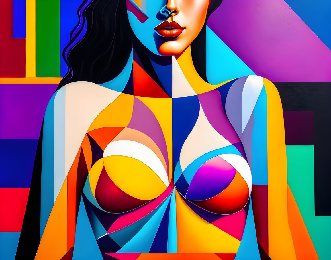 Colorful Abstract Portrait Featuring Geometric Shapes