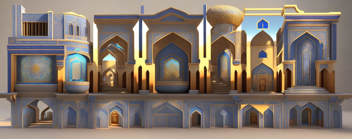 Ornate Arabian-style palace 3D render with intricate designs