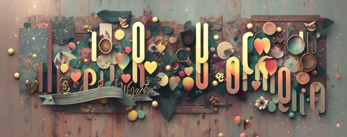 Ornate 3D Typography Design with "Joy" Word, Floral & Geometric Elements