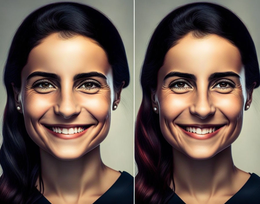 Symmetrical comparison of digitally altered woman's face