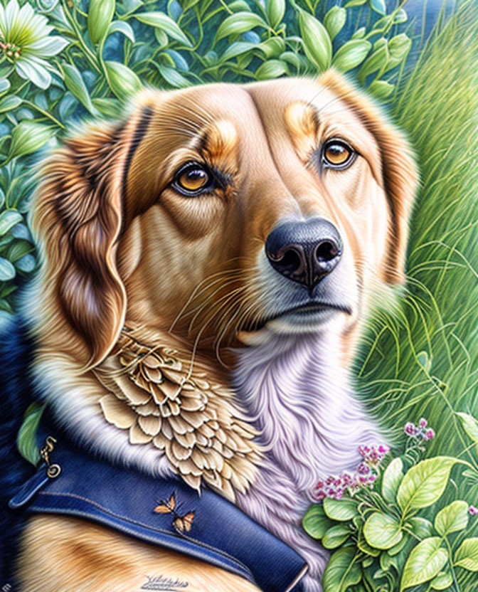 Detailed Illustration of Brown and Black Dog in Nature Setting