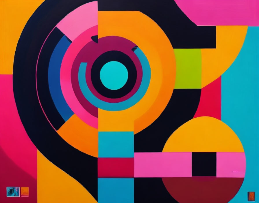 Vibrant Abstract Geometric Painting with Circular Motif