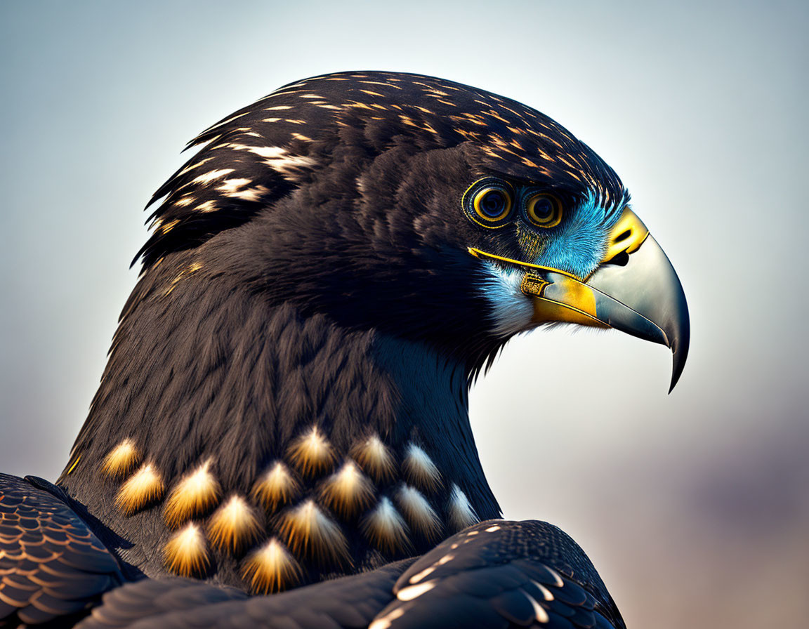 Majestic eagle with sharp eyes and golden beak in close-up view