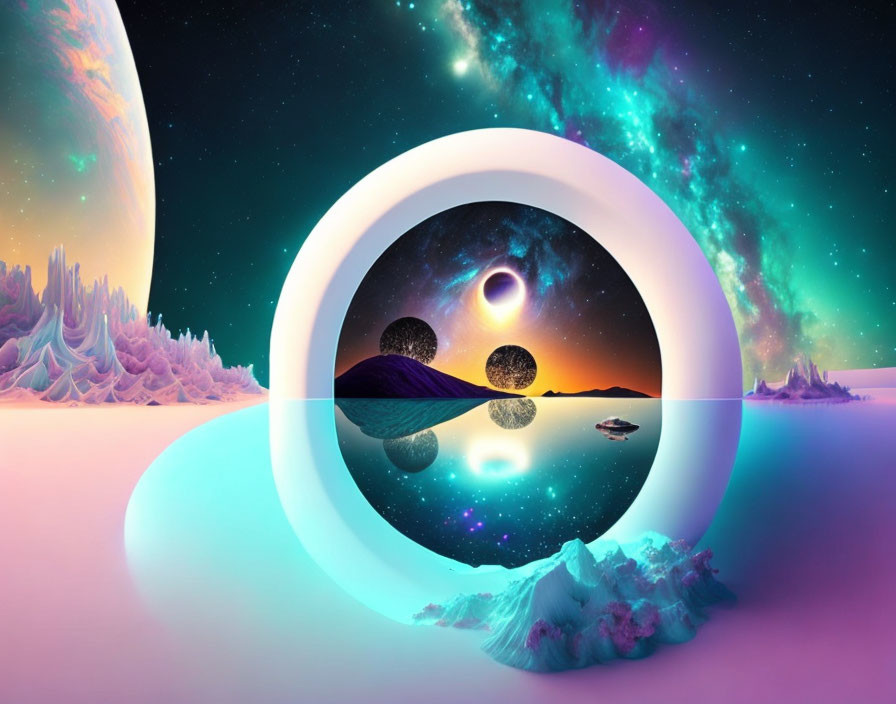 Surreal digital art: Desert landscape meets cosmic elements