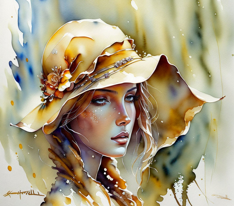 Portrait of Woman in Embellished Hat with Warm Tones