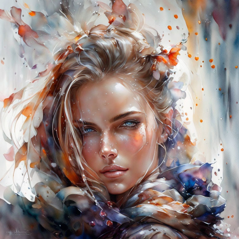 Woman with Blue Eyes in Abstract Autumnal Setting