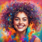 Colorful Watercolor Painting of Smiling Woman with Bubble-Like Circles