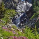 Colorful Waterfall Painting in Mountainous Landscape