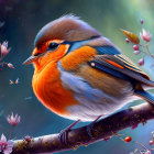 Vibrant stylized bird in lush forest setting