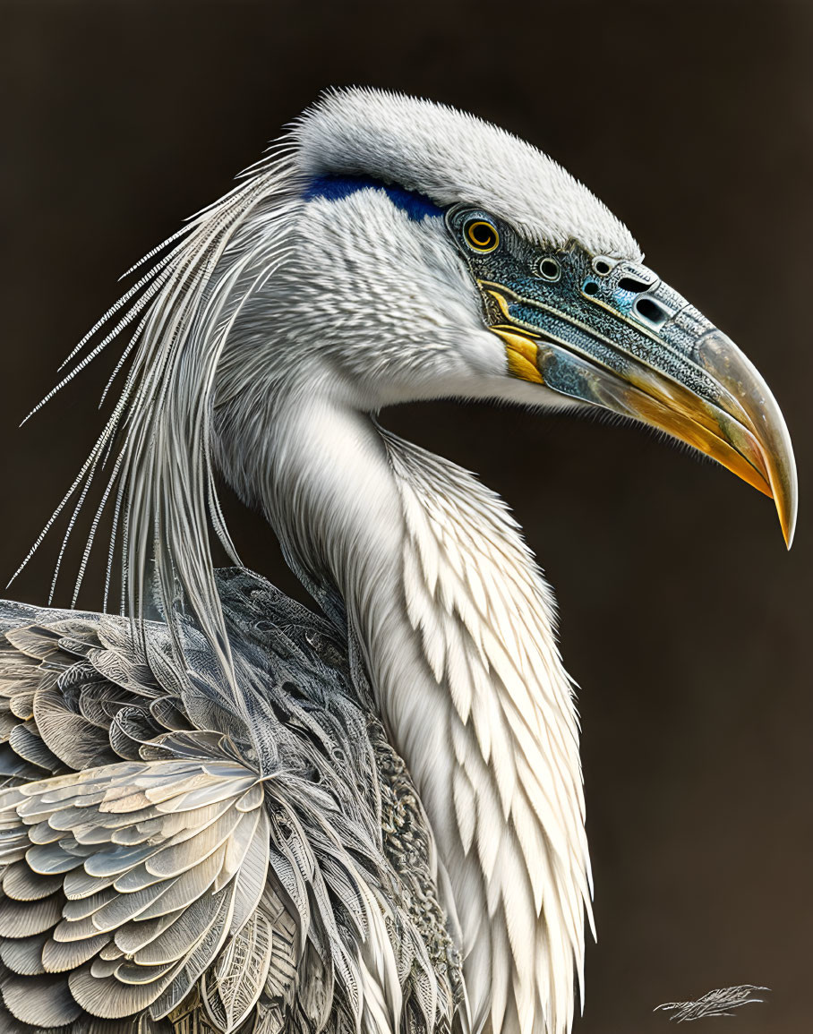 Detailed Pelican Image: Long Beak, Piercing Eyes, White & Grey Feathers