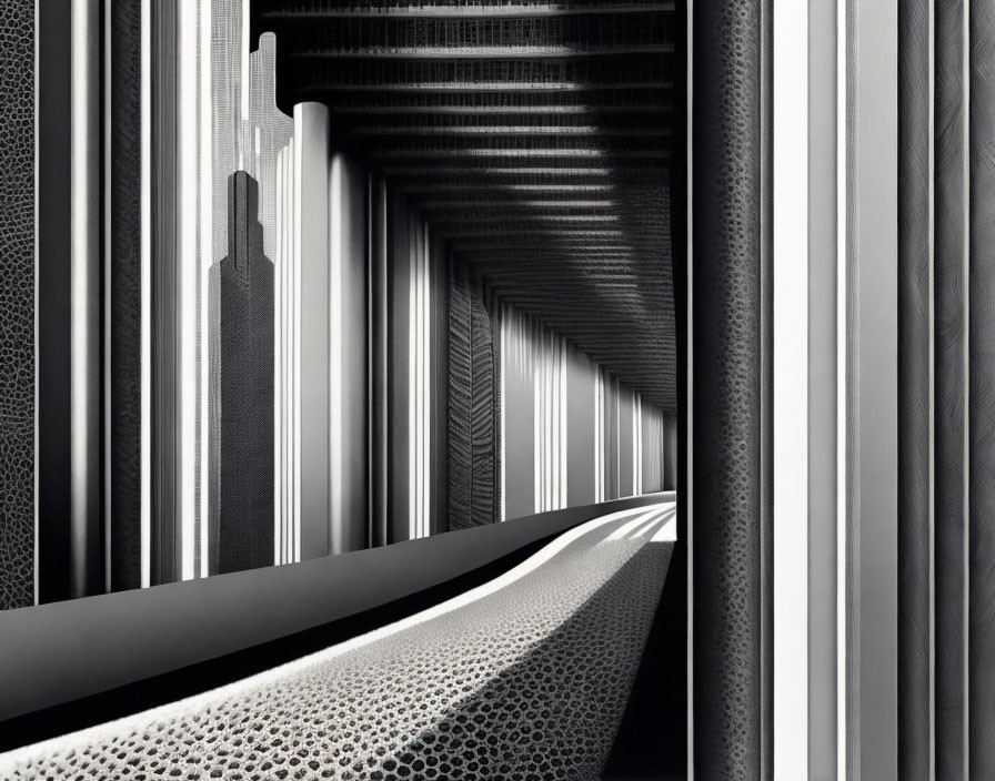 Geometric Architecture with Vertical Patterns in Grayscale