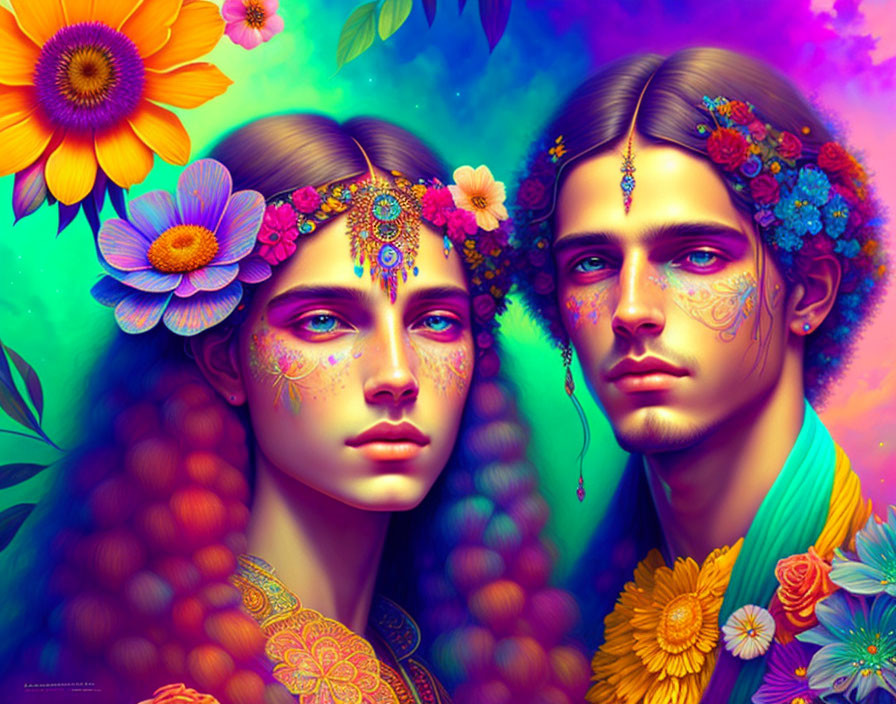 A full-bodied young, vibrant Hippie couple