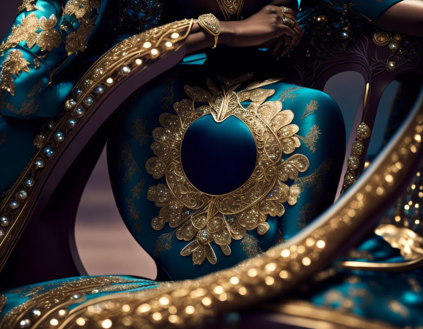 Elaborate Blue and Gold Costume with Heart-shaped Centerpiece