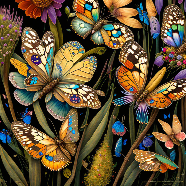 Vibrant Butterfly Illustration with Intricate Wing Patterns