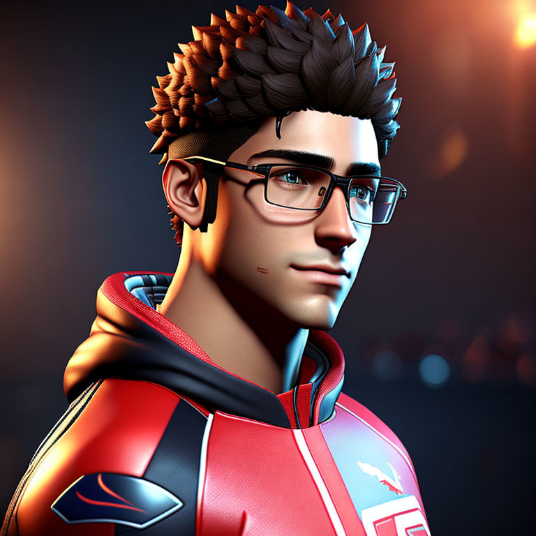 Male Figure with Glasses and Spiky Hair in Red & Blue Jacket