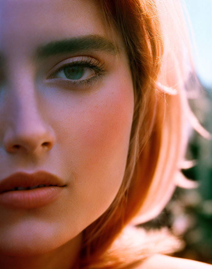 Person with Green Eyes and Fair Skin in Close-up Shot with Subtle Makeup