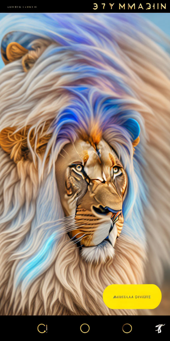 Lion's face merged with vibrant abstract patterns in digital art