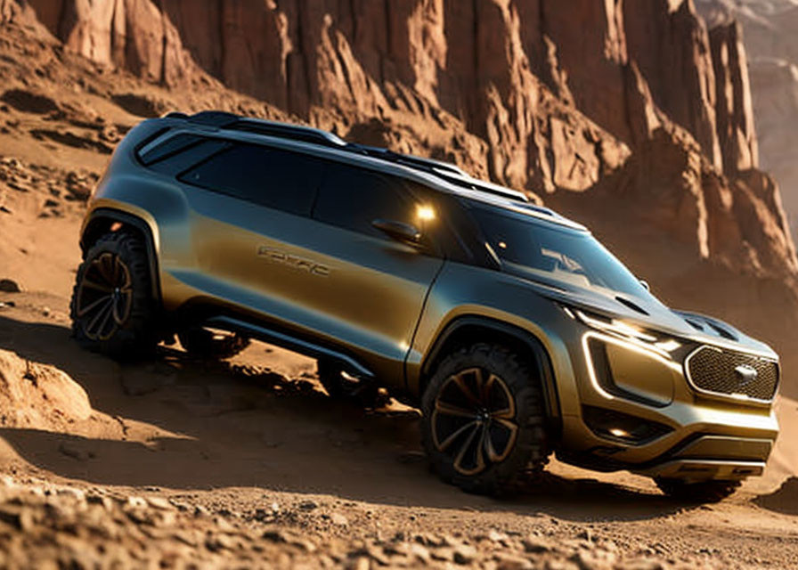 Gold and Black Concept SUV on Rocky Terrain