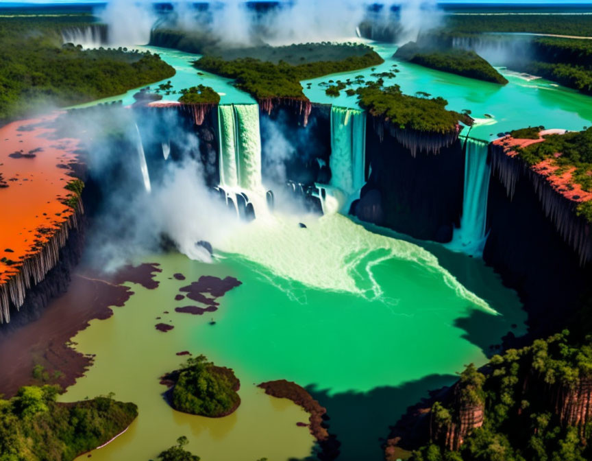 Majestic Waterfalls Cascading Amid Lush Greenery