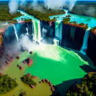 Majestic Waterfalls Cascading Amid Lush Greenery