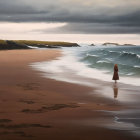 Solitary Figure on Vast Beach with Moody Sky