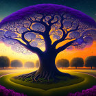 Majestic purple tree in mystical night landscape