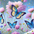 Colorful Butterfly and Flower Illustration in Blue and Yellow