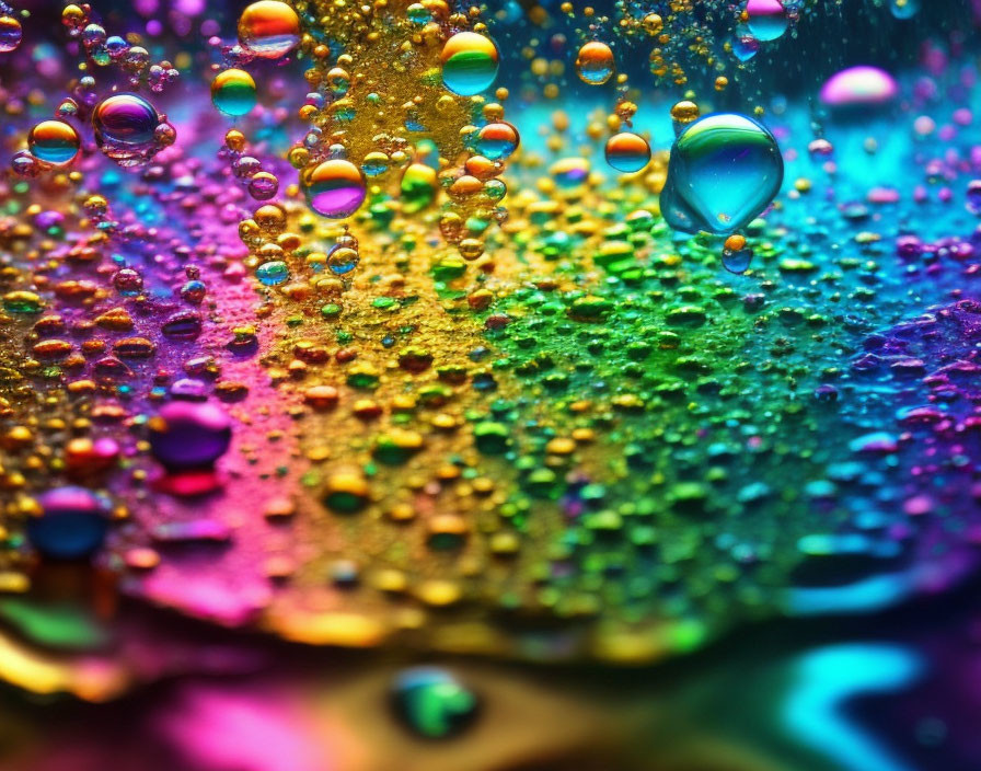 Colorful Abstract Art: Vibrant Water Droplets on Multicolored Surface