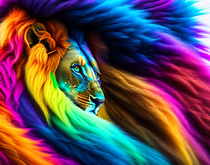 Colorful Lion Profile with Rainbow Mane Artwork