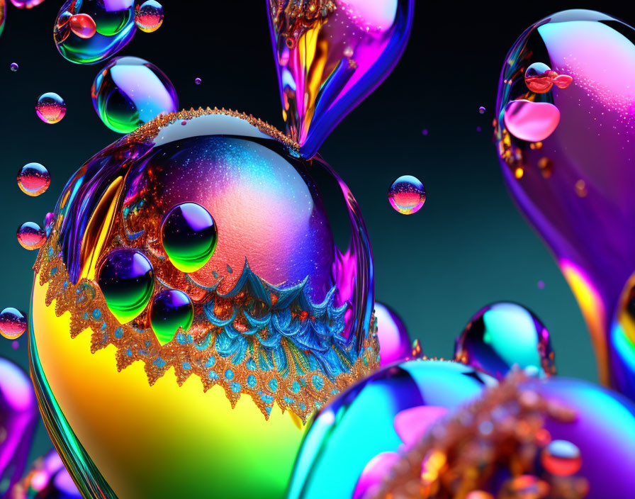 Colorful 3D Artwork: Glossy Spheres & Translucent Bubbles on Dark Background