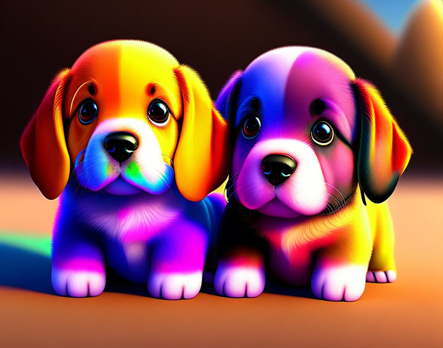 Colorful Cartoon-Style Puppies on Soft Background